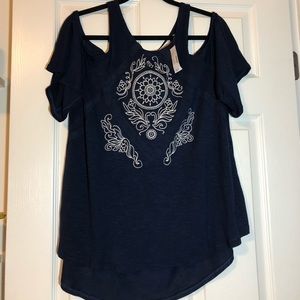 NWT Maurices Embroidered Cold Should Top